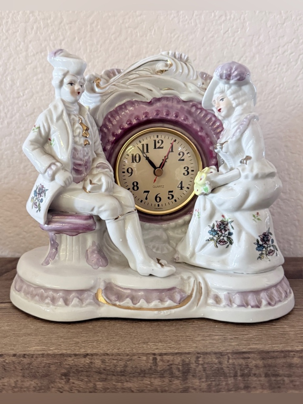 Vintage Victorian Porcelain Figurine Clock Romantic Couple Decor